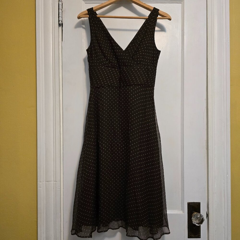 JCrew brown and tan silk a-line polka dot dress, size 0